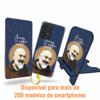 Kit Capinha + Porta-celular MDF + Carregador 5.000 mAh - Religiosa 212 - Padre Pio